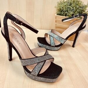 Delicacy Black and Silver Glitter Heels